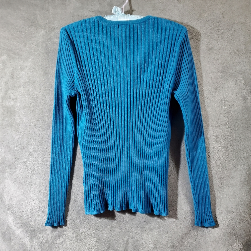 Blue Ribbed Women's Sweater - Picture 4 of 8